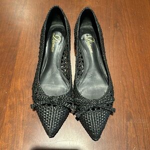 Delman Black Woven Bow Flat